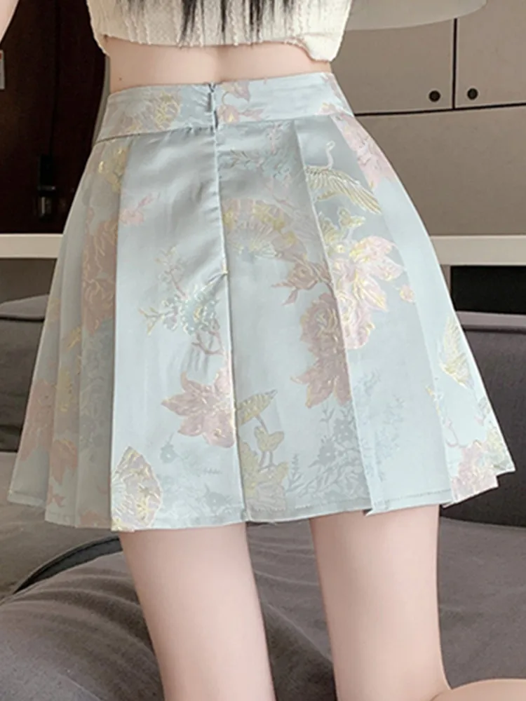 SMTHMA New Chinese Style Jacquard Embroidered Pleated Skirt For Women New  Spring/Summer 2024 High Waist Slim A-Line Short Skirt