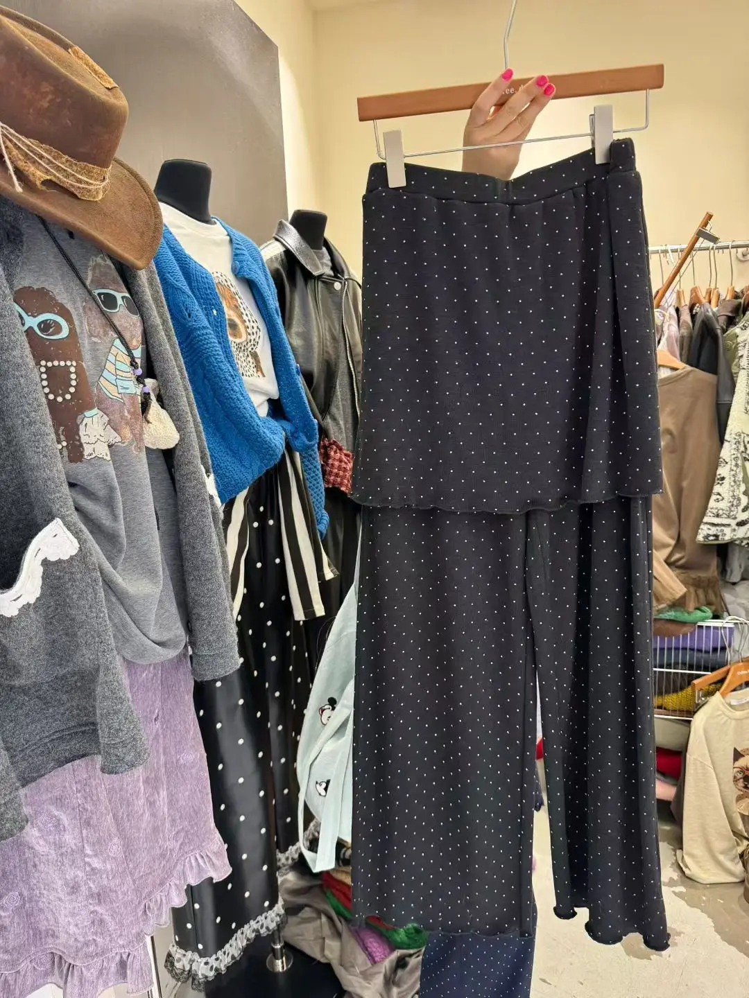 Spring Autumn Thin Korean Style Polka Dot Casual Pants Women's Fashion High Waist Wooden Ear  Curtain Fake Two-Piece Stra...
