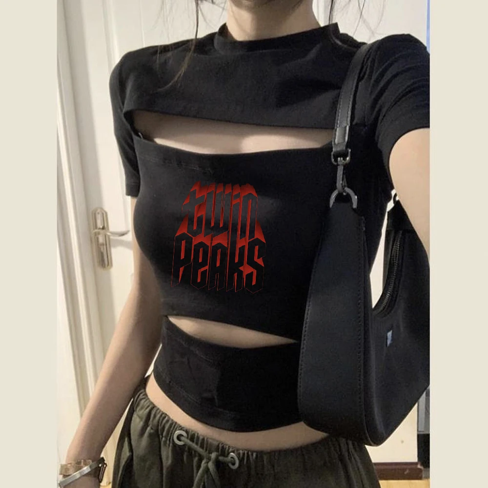 Twin Peaks cropped top women manga cute cheap cutecore party shirt grunge cute korean fashion goth