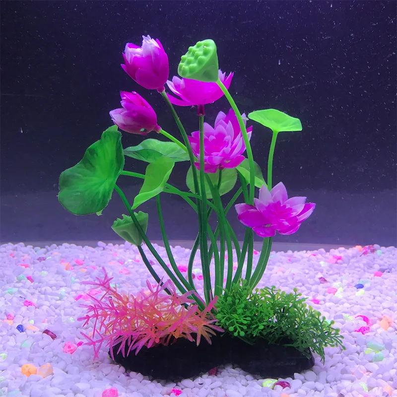 Artificial Aquarium Decor Plants Water Weeds Ornament Aquatic Plant Simulation Lotus Fish Tank Grass Decoration Accessories