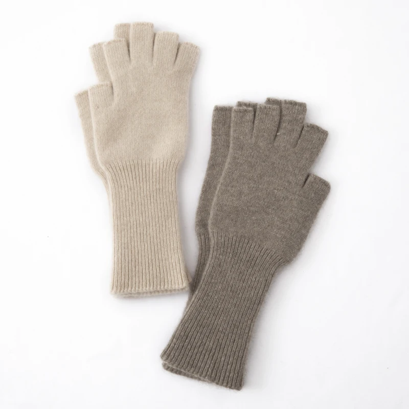 00-カシミヤハーフフィンガーニット手袋冬用暖かい運転用手袋5本指セパレートカレッジスタイル保温通勤用手袋