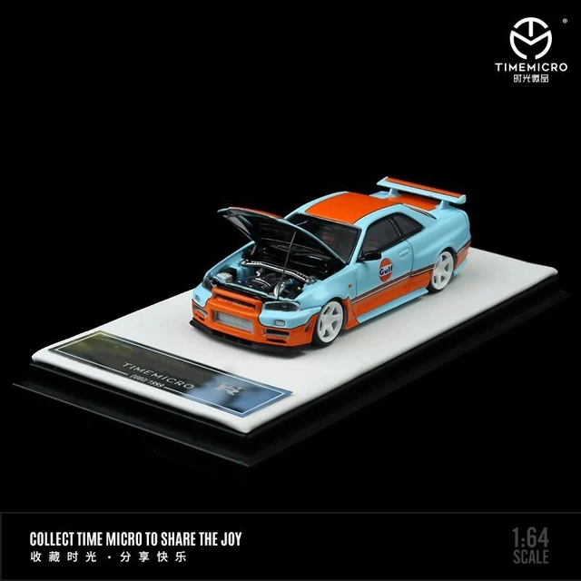 TM In Stock 1:64 Skyline GTR R34 Z Tune Open Hood Diecast Car