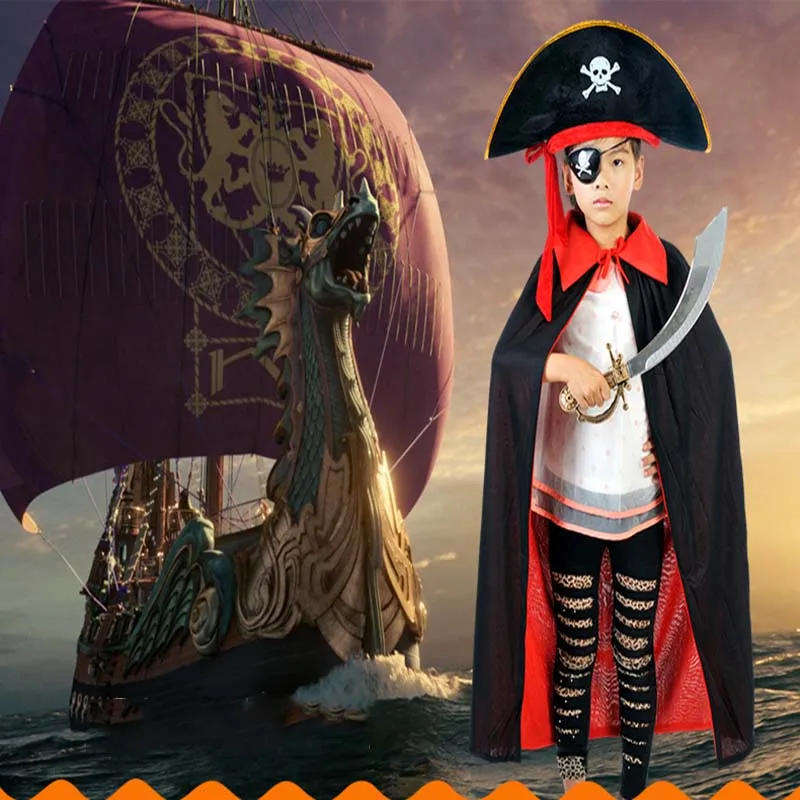 

Halloween Skull Red Rope Personality Pirate Cap Pirates of The Caribbean Props Captain's Hat Flat Pirate Hat Cosplay Costumes