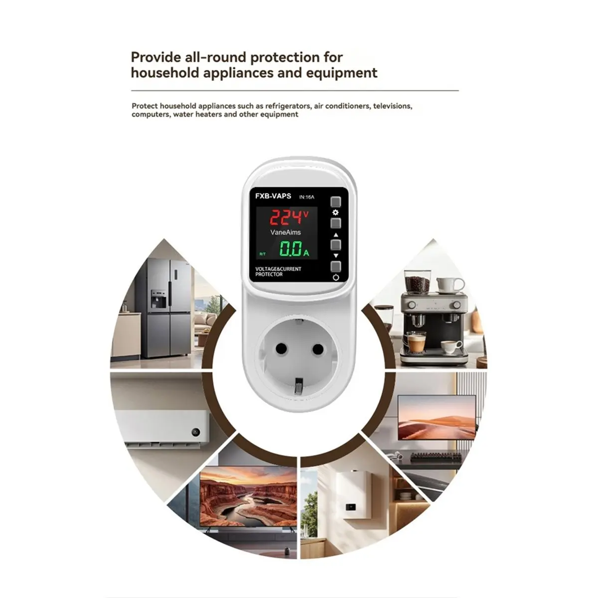 Over Under Voltage Protector 16A Self-Resetting Voltage Current Protector Real-Time Display for Home Appliances EU Plug
