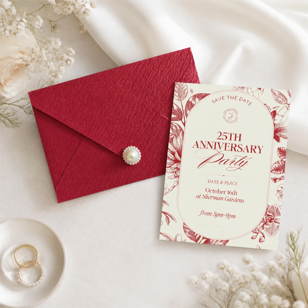 Custom Wedding Invitation Set 5x7 Inch Personalized Cards With Red Envelope Pearl Wax Seal For Bridal Shower Wedding
