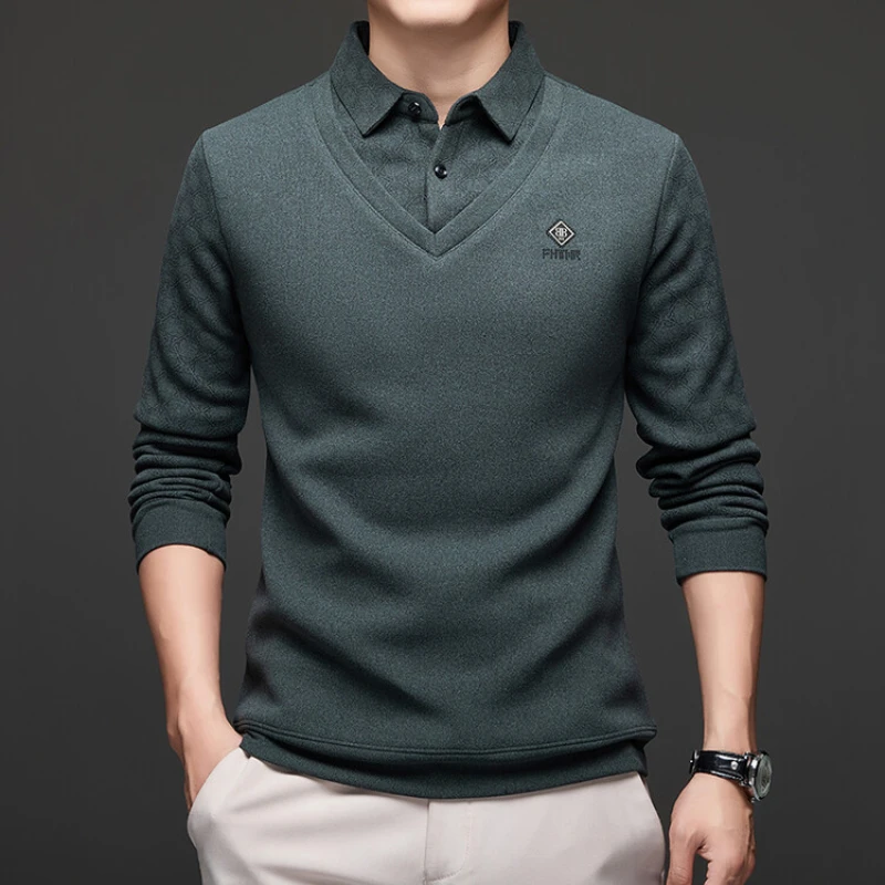 

Men's T-shirt, Plaid Shirt Collar Thickened Sweater, Business High-End Pullover, Polo Shirt，High-Grade Fabric