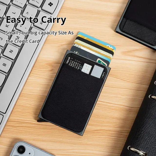 1Pc Szary Aluminiowy Posiadacz Karty Kredytowej RFID Automatyczny Pop-up Bank Card Box Mini Pakiet Samochodowy