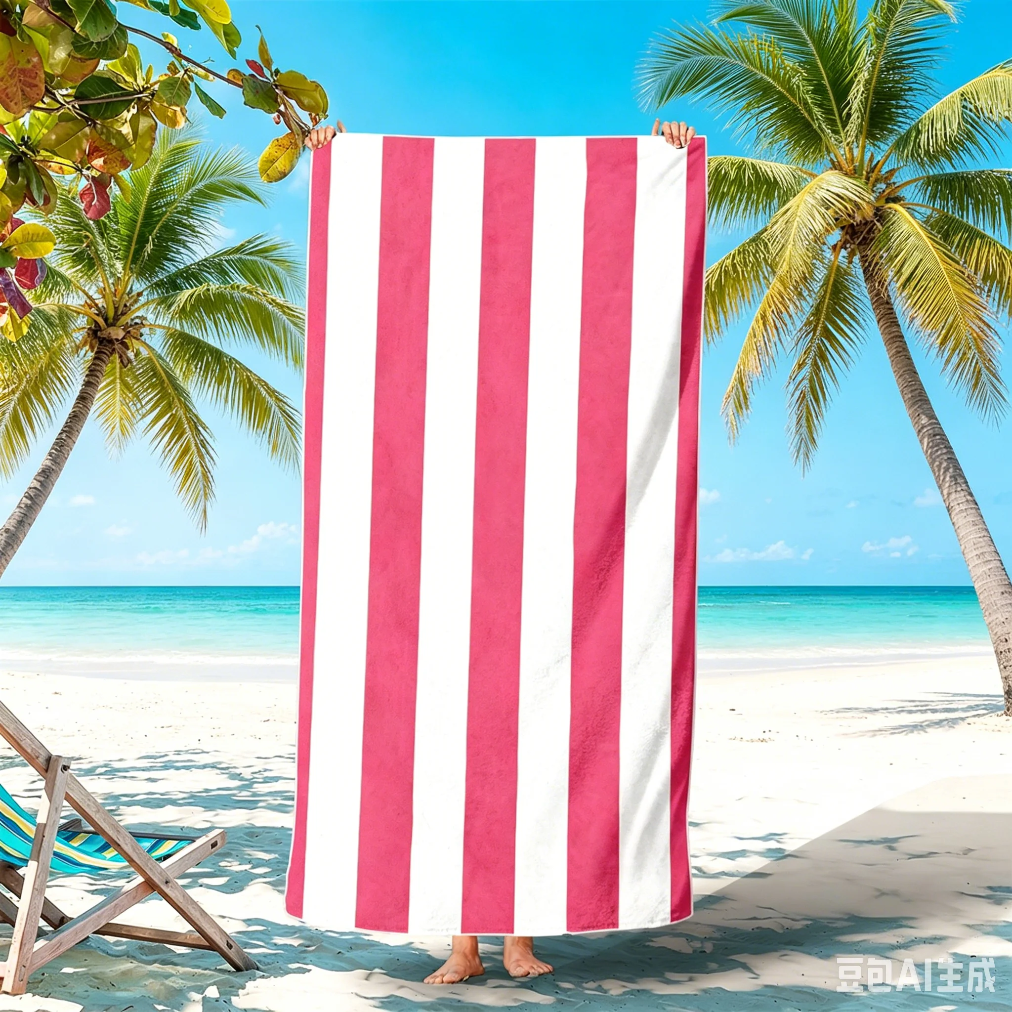 

1/2Pcs Beach Towel Striped Print Beach Towel, Pink White Stripe Microfiber Towel, For Beach Seaside Swimming Pool, Oversized