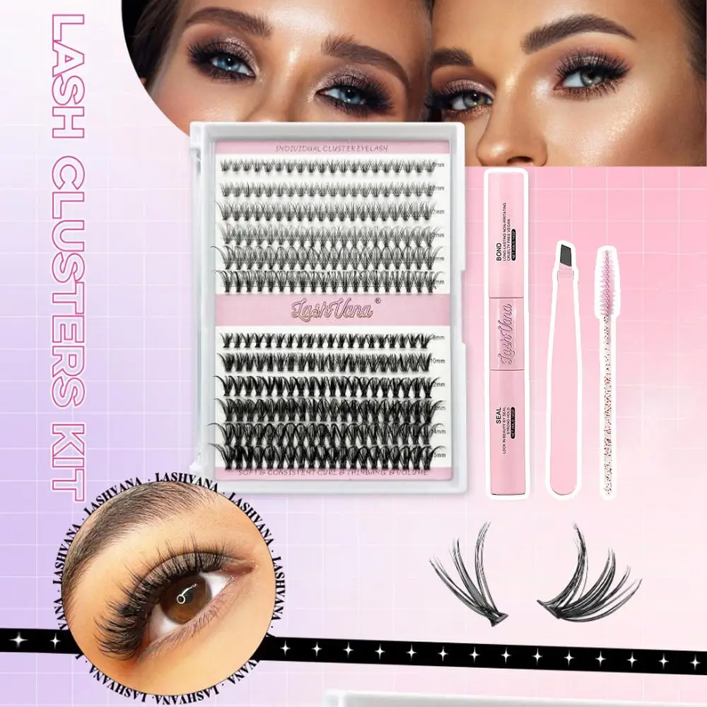 Segmentiertes Single-Cluster-Set für falsche Wimpern 20D 40D Gemischte Anwendung von Wimpernverlängerungen mit Pinzette, Bürstenkleber