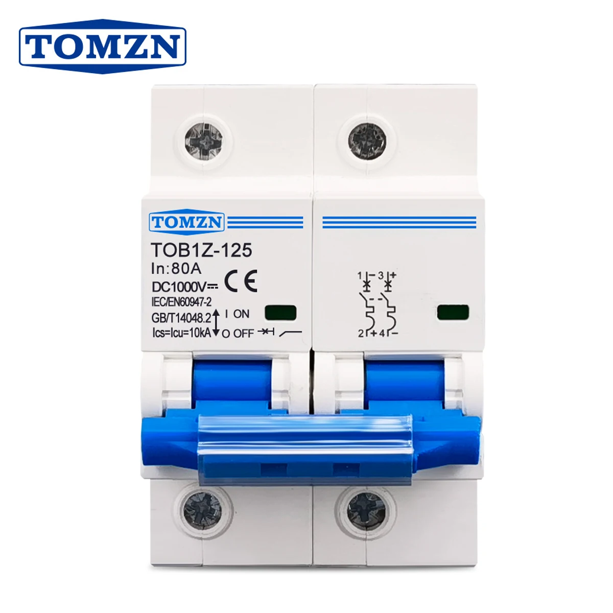 TOMZN 2P DC 1000V MCB 125A 100A 80A Circuit breaker FOR PV System C curve Battery Main Switch