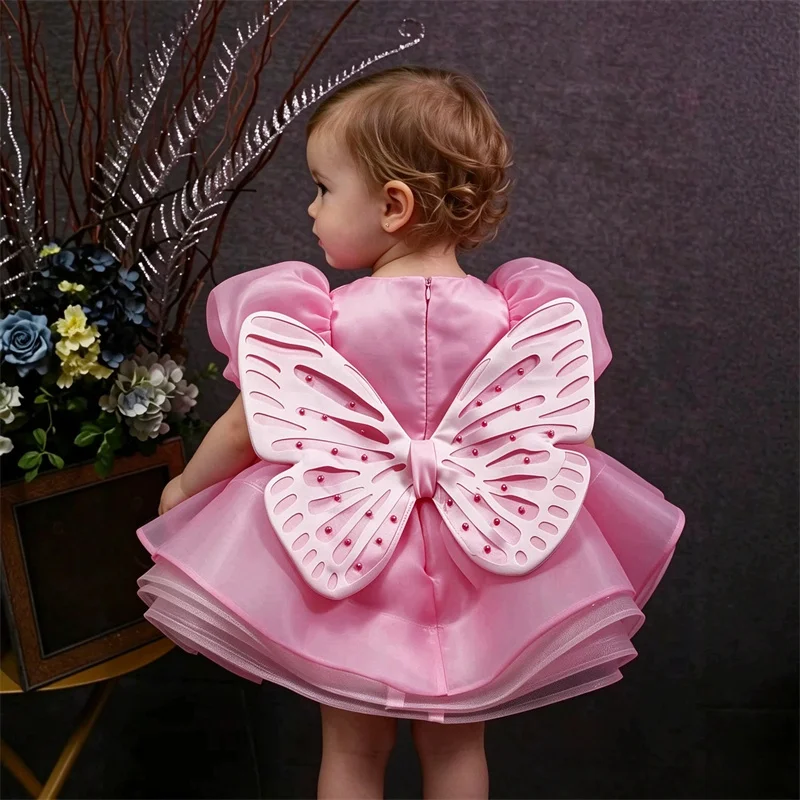 Baby Kids Princess Tulle Tiered Bow Flower Girl Dress Children First Communion Dress Ball Gown Wedding Party Dress Birthday