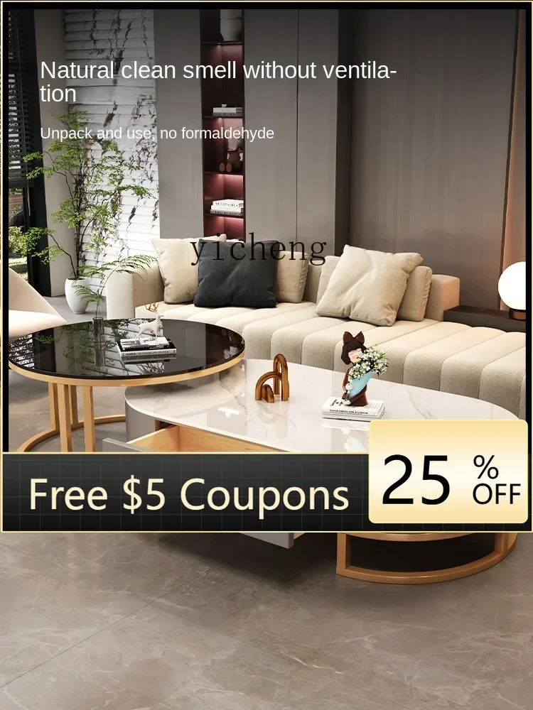 

ABB Stone Plate Coffee Table Living Room Home Light Luxury and Simplicity Tea Table Internet Celebrity Oval Coffee Table Desk