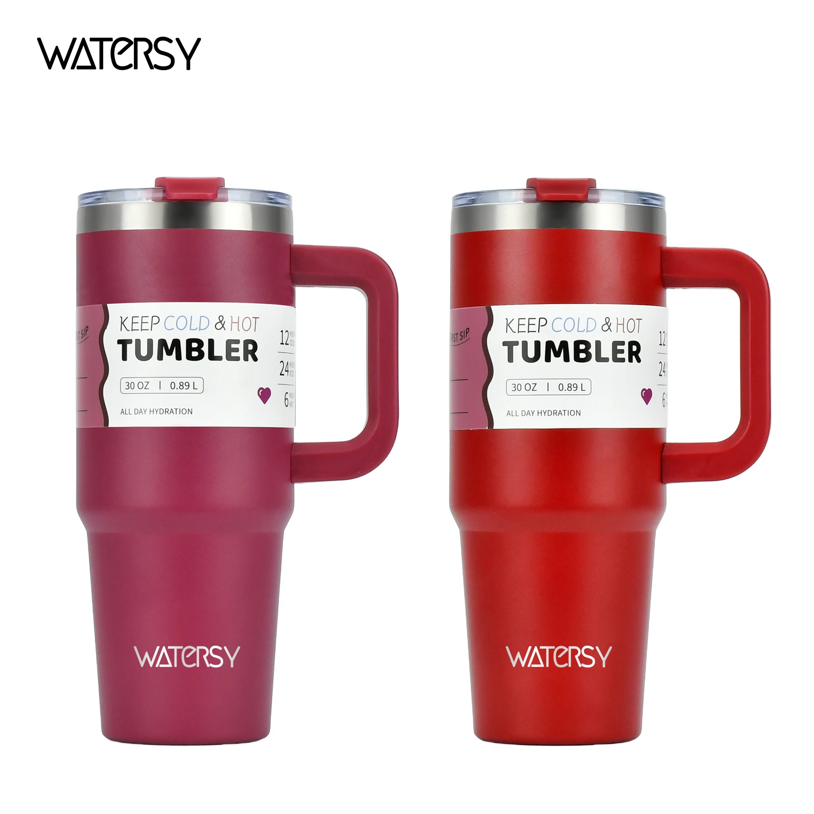 WATERSY 2 Stück 30oz Edelstahl-Becher mit Griff Thermotasse für Kaffee 891ml Vakuumisolierter Becher Hält Kalt und Heiß für Geschenke