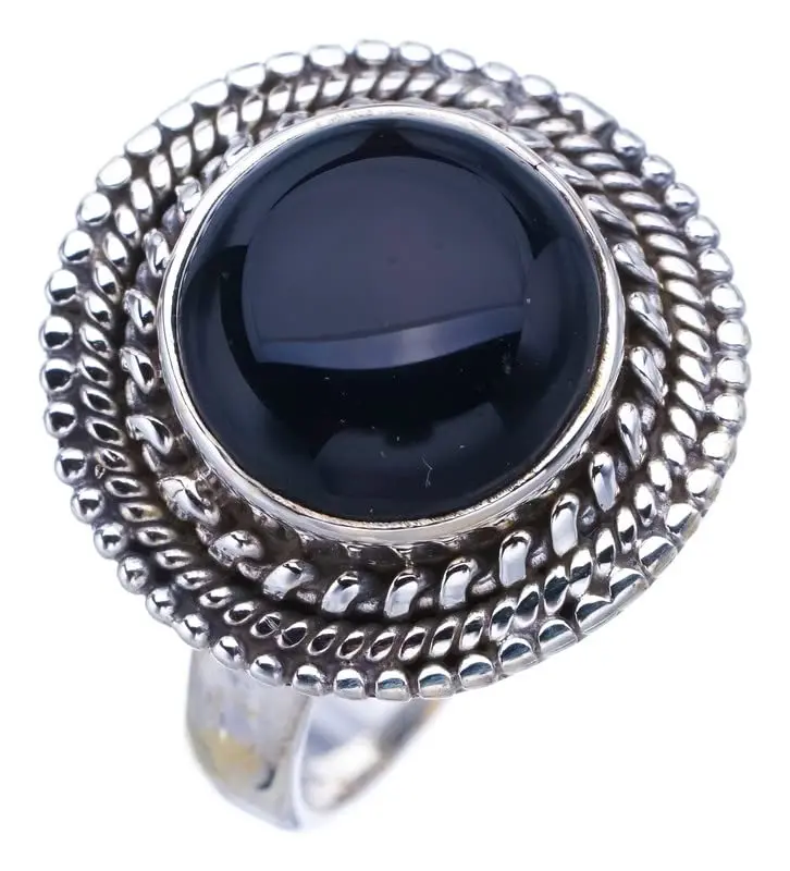

StarGems® Natural Black Onyx Handmade 925 Sterling Silver Ring 7 F3271