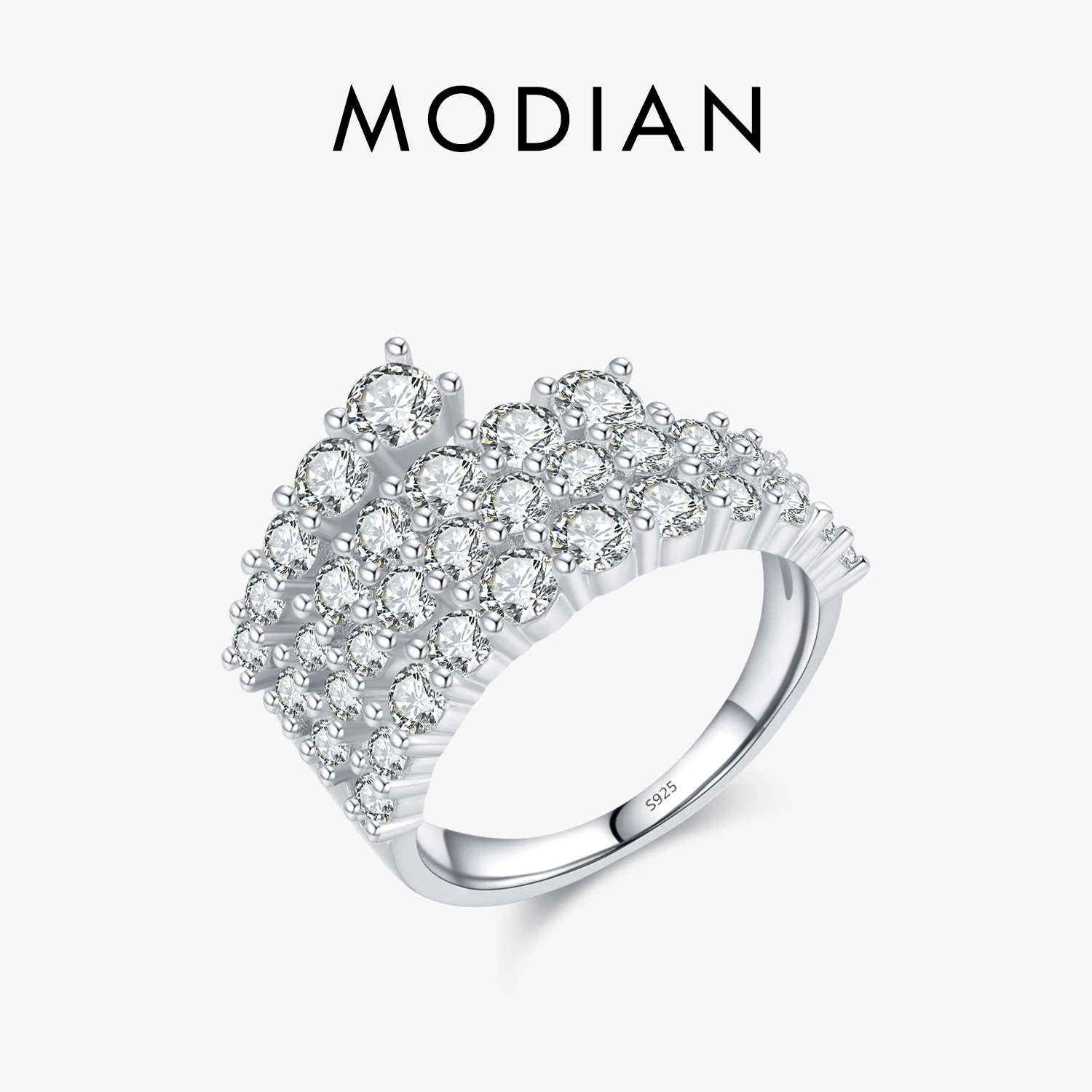 MODIAN 925 Sterling Silver Classic Sparkling High Level Zirconia Trendy Finger Ring Party Luxury Wedding Jewelry For Women Gift