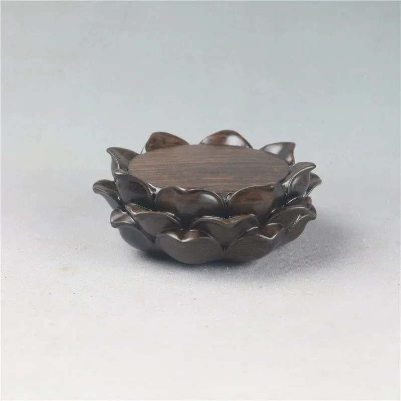 Lotus Carved Bonsai Vase Display, Wood Crafts Base, Pedestal Circle
