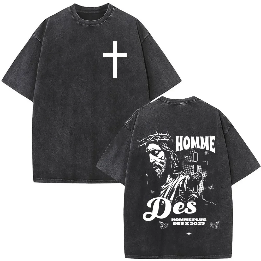 

Vintage Washed T-shirt Christian Jesus Graphic T Shirts Summer Men Women Fashion Harajuku Oversized Streetwear Male Casual Tees