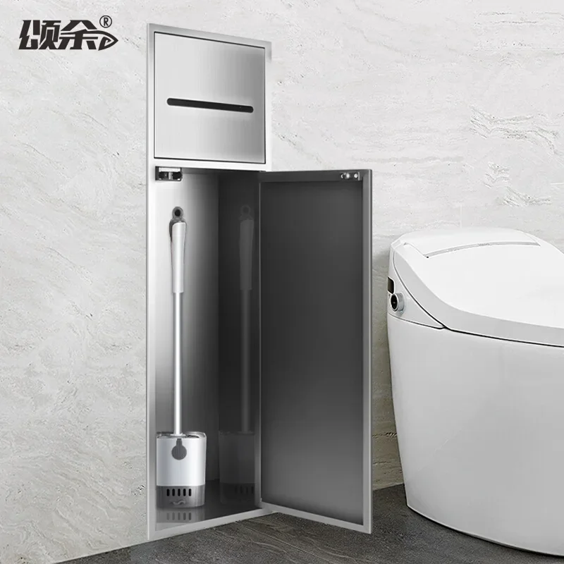 Toilet Bathroom Metal Stainless Steel Embedded Niche Embedded Finished Product Shelf Customized Trash Can Carton