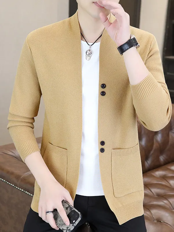 

Вязаный свитер, кардиган для мужчин, весенне-осенняя повседневная верхняя одежда для мальчиков-подростков, трикотаж с открытой передней частью, длинное пальто све