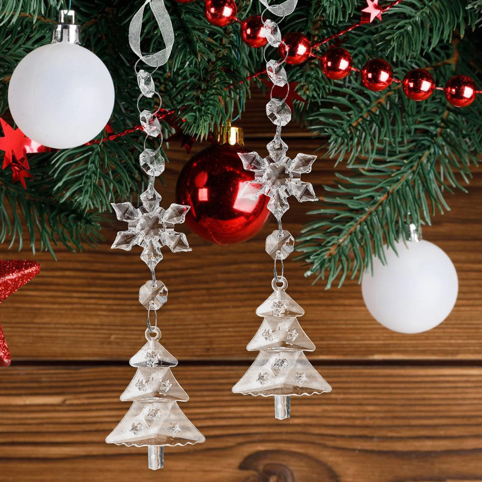 

2pcs Snowflake Hanging Ornaments Acrylic Christmas Decorations Xmas Tree Pendant Festive Reusable Party Accessories