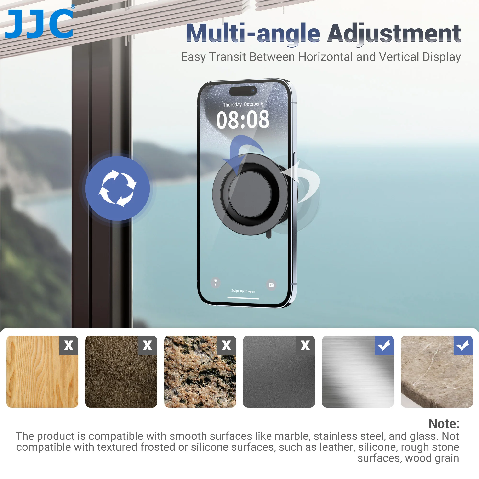 Держатель JJC Магнитный на присоске для iPhone 16 15 14 13 12 Pro Max