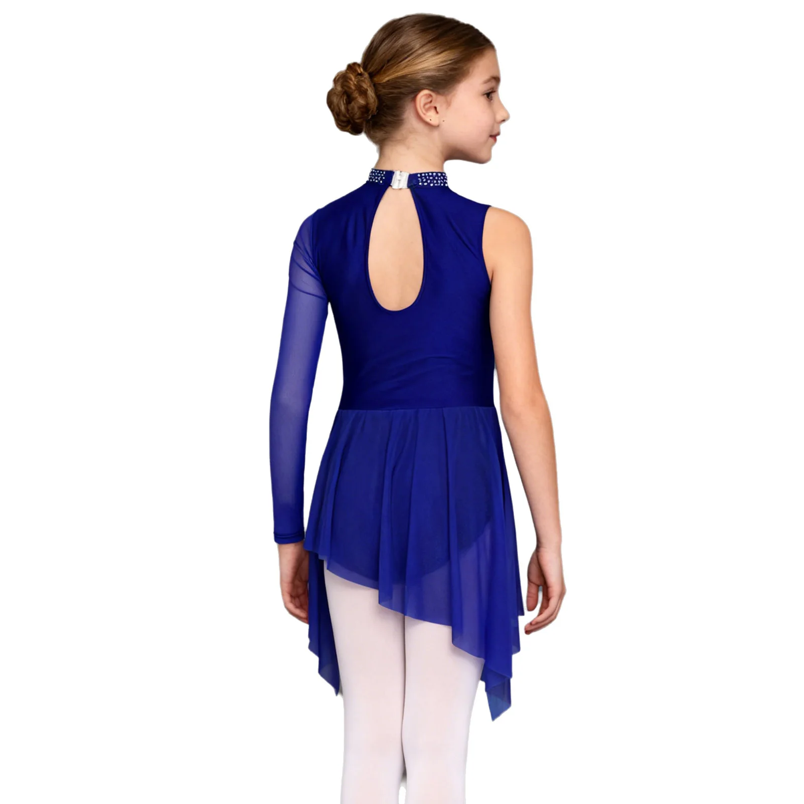 فستان رقص باليه غنائي للأطفال البنات، زي أداء التزلج على الجليد، فساتين يوتار متألقة بأحجار الراين