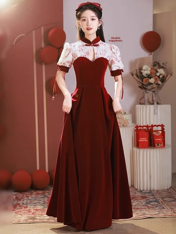 

Red Qipao Engagement Dr Women's 2025 New Small Size Wedding Dr Skirt for Bride Summer Daily Wear Sweet Sle Pearl Embe...