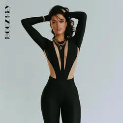 Boozrey See Through Hoge Taille Streetwear Jumpsuits Vrouwelijke Overalls O-hals Lange Mouwen Skinny Rompertjes Vrouwen Jumpsuit Sexy Outfit