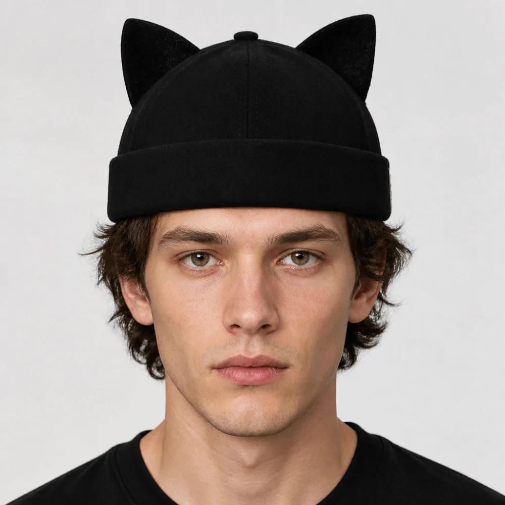 Simple Cute Cat Ears Brimless Hat Breathable Adjustable Woman's Landlord Hat Unisex Without Brim Dome Melon Cap Camping