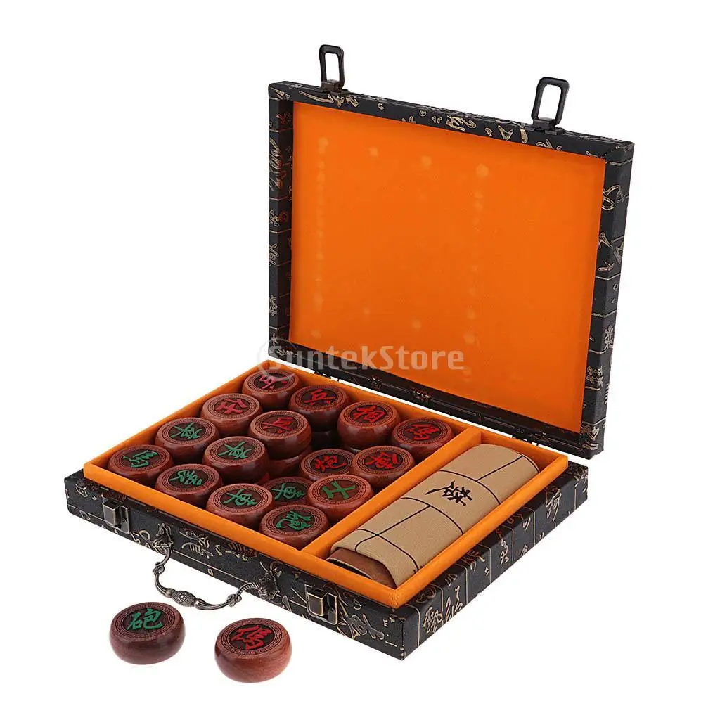 

Handcrafted Chinese Chess Set with Lacquer Finish Premium Board Game Collectible for Office Home Decoration
