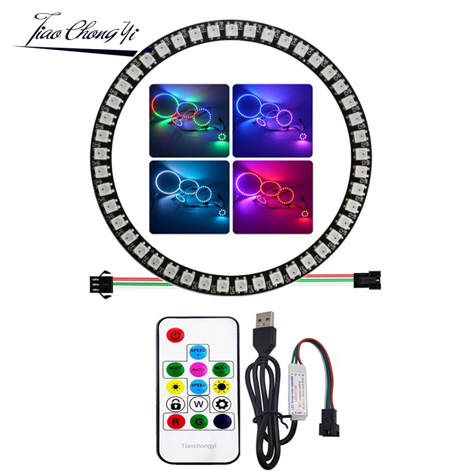 WS2812B LED stirp Ring 8/16/24/35/45Leds WS2812 Pixel Module Individually Addressable RGB Lights  14Key USB RF Controller Kit
