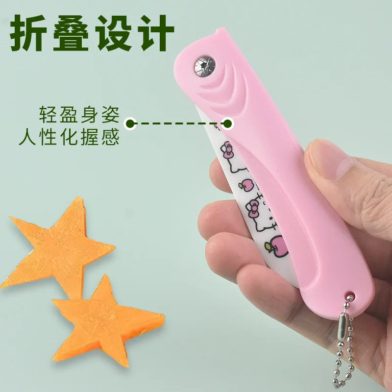 Sanrio Ceramics Folding Knife Cartoon Hello Kitty Cinnamoroll Kuromi Pattern Portable Mini Household Peeler Fruit Knife