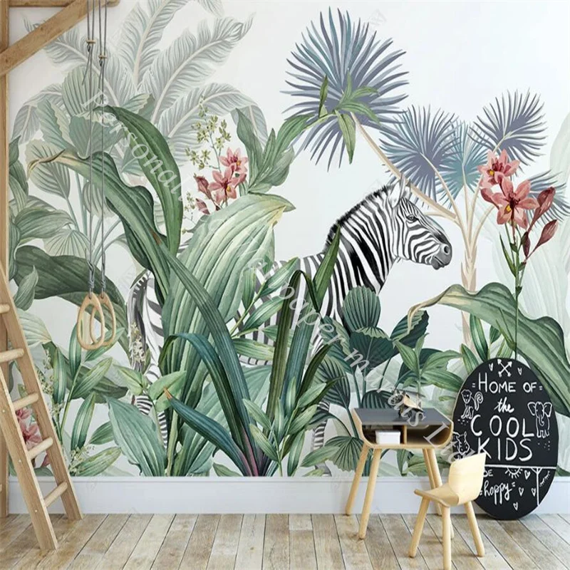 Tropical Jungle Plants Zebra 3d Wallpaper for Children's Room Bedroom Living Room Sofa Background Wall Paper Home Decor Murals