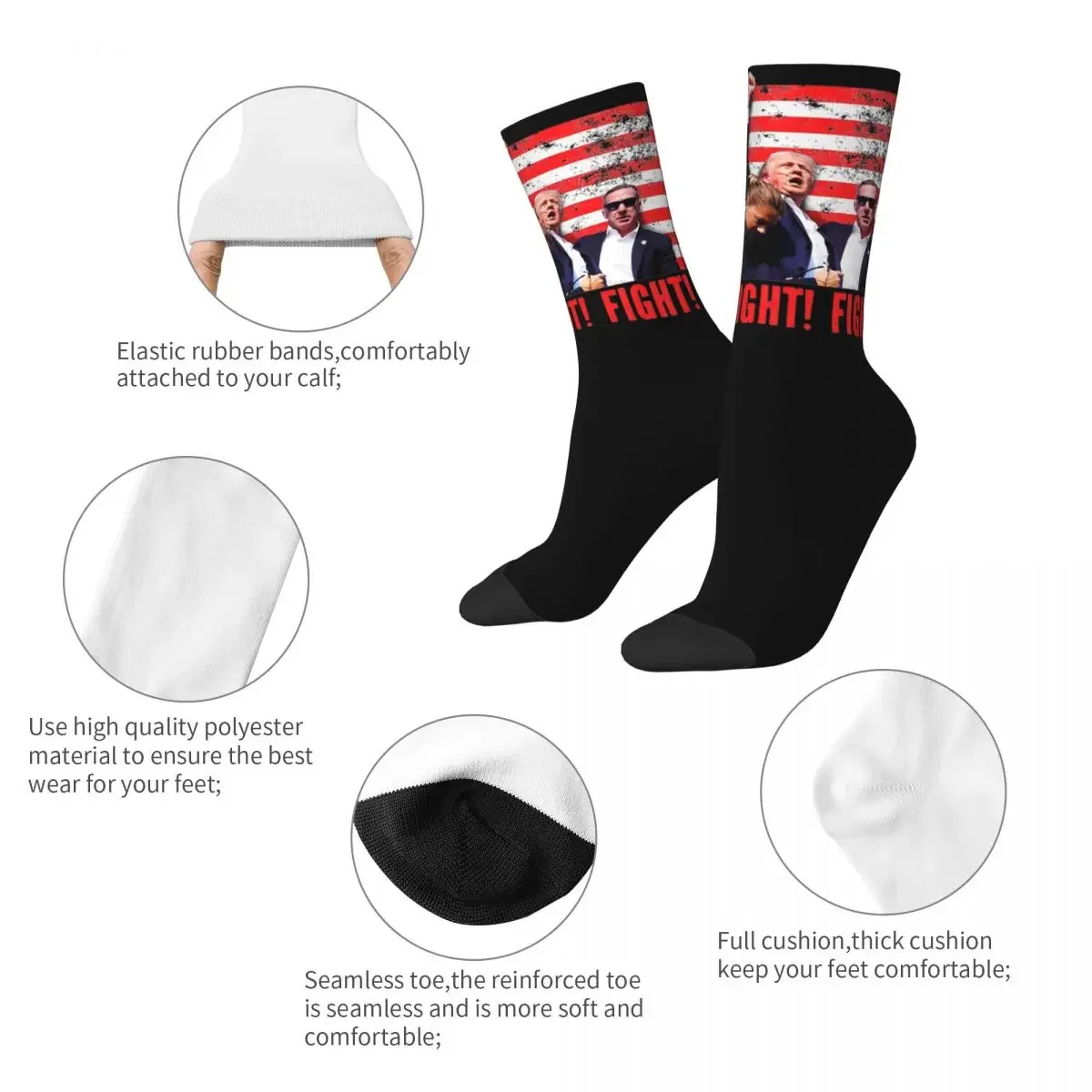 2024 Assassination Shooting Trump Fight Theme Dress Socks for Women Cozy Print Socks