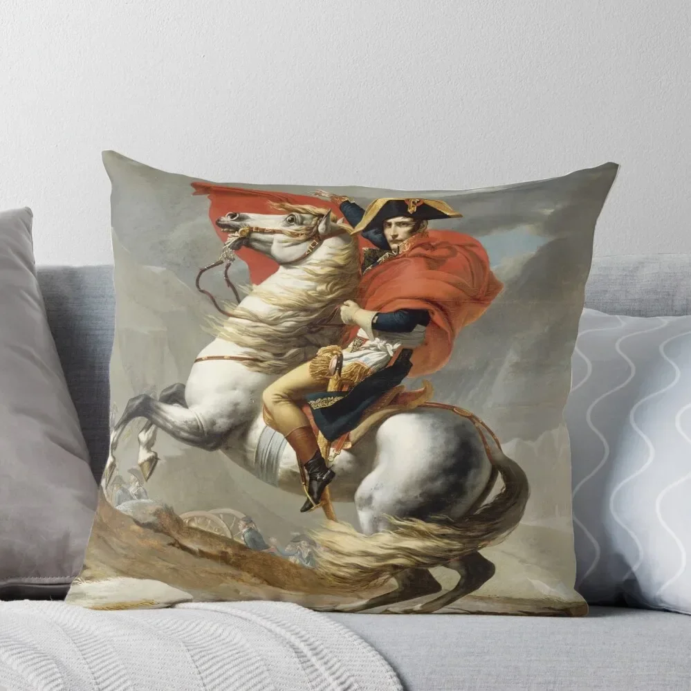 Napoleon Bonaparte Crossing the Alps, First Versailles version by Jacques-Louis David Throw Pillow Pillow Case Pillow