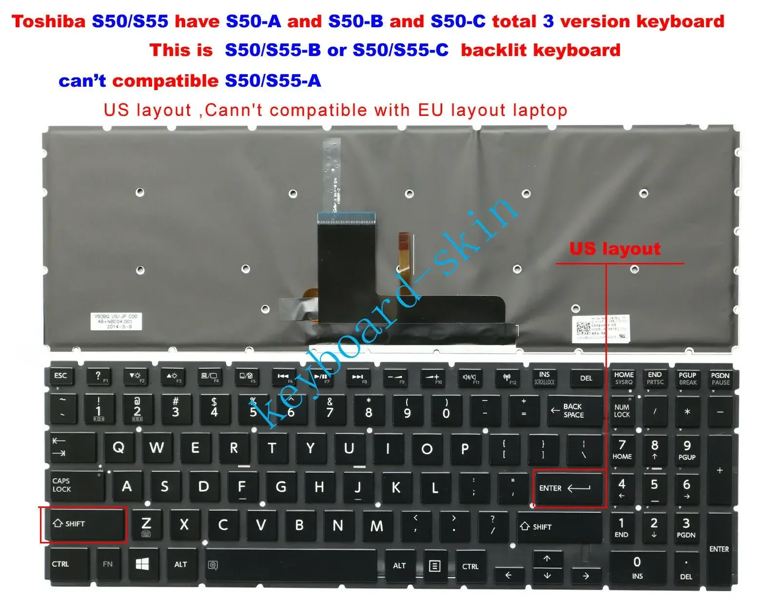 New US backlit Keyboard For Toshiba S50-B,S50D-B,S50t-B,S50-C,S50D-C,S50t-C,S55-B,S55D-B,S55t-B,S55-C,S55D-C,S55t-C laptop