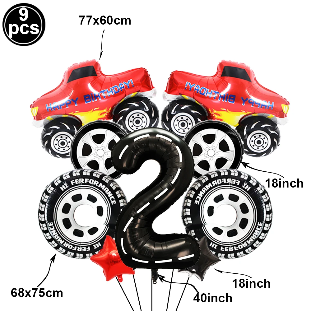 9pcs/Set Racing Car Monster Truck Party Decoration Balloon Largr 40 Inch Number Balloon Racing Car Theme Birthday Party Supplies