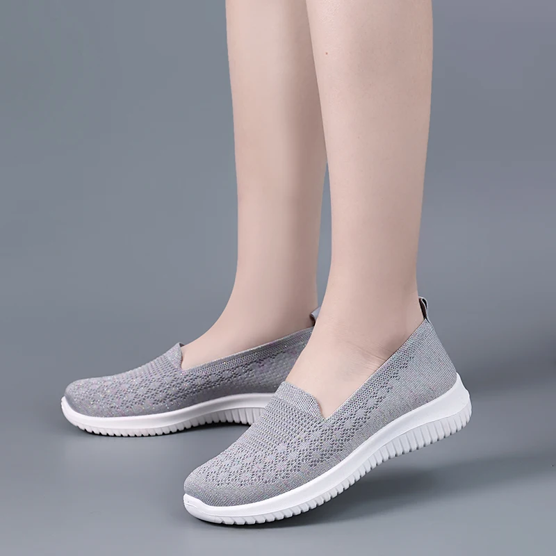 YISHEN Women Casual Shoes Knitting Chunky Flats Slip On Mesh Loafers Lightweight Summer Breathable Socks Shoes Zapatos De Mujer