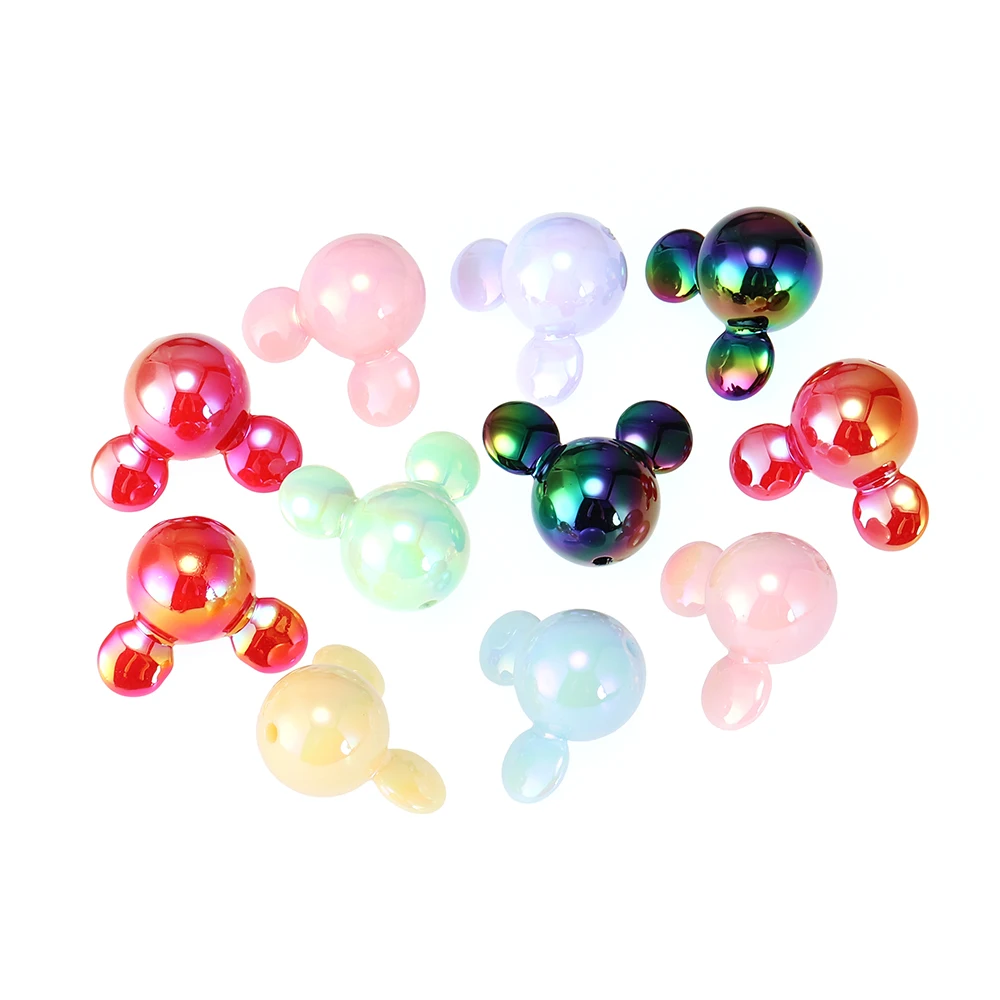 

2 pcs/pack Acrylic UV Plated Colorful Mouse Head Straight Hole Beads Solid Color AB Mickey Round Beads DIY Beaded Handmade Ornam