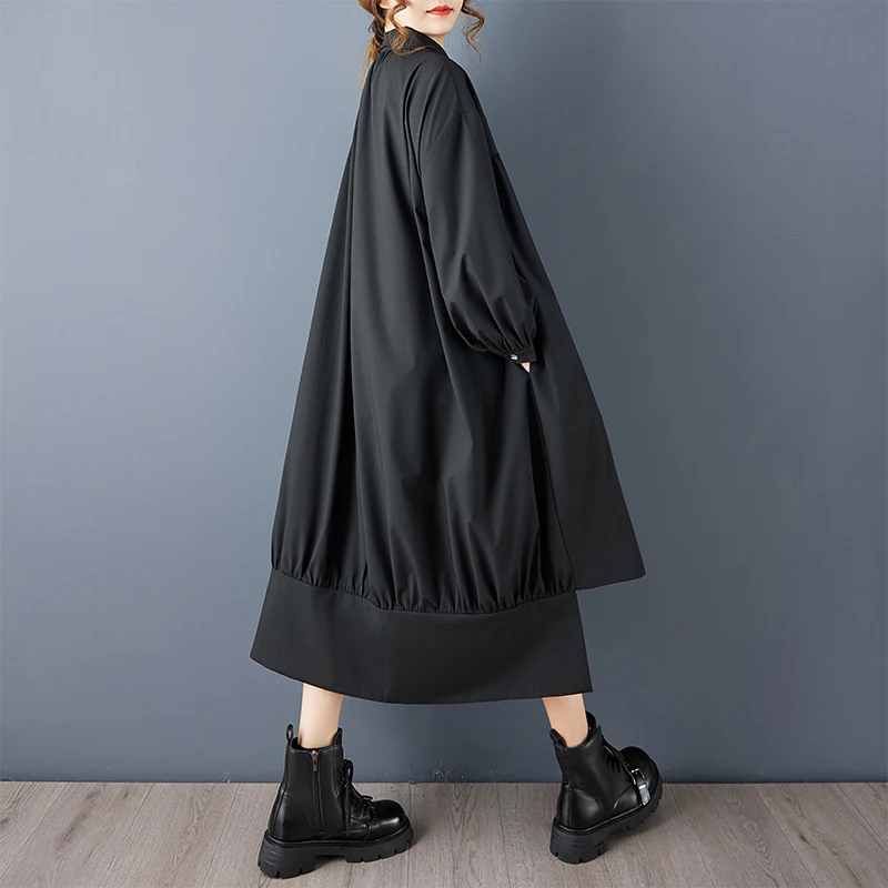 فستان ربيعي أنيق بتصميم غير منتظم وخصر فضفاض يُظهر النحافة، مقاس كبير، فستان قميص بطول الركبة مع أزرار #3