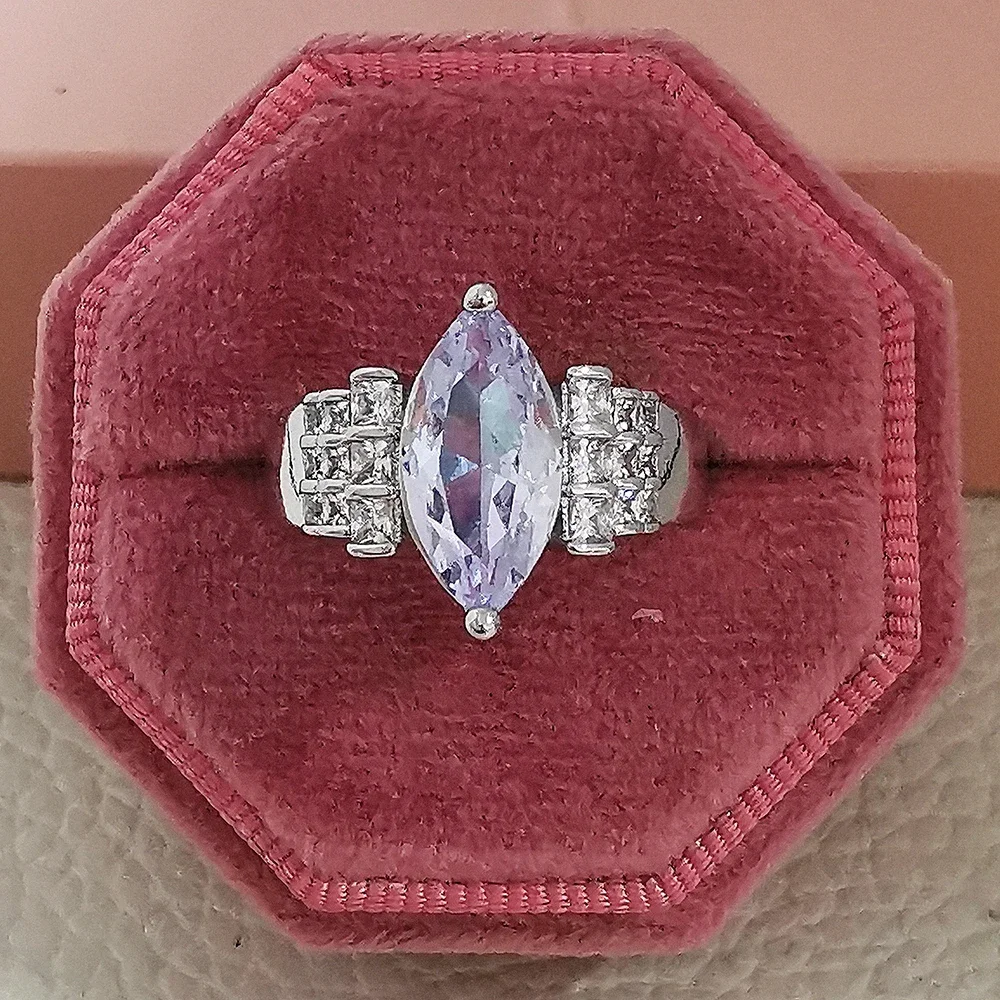 جديد فاخر فضي اللون النساء خواتم زهرة فاخرة الزفاف المشاركة البنصر للمجوهرات الفاخرة R4585 #4