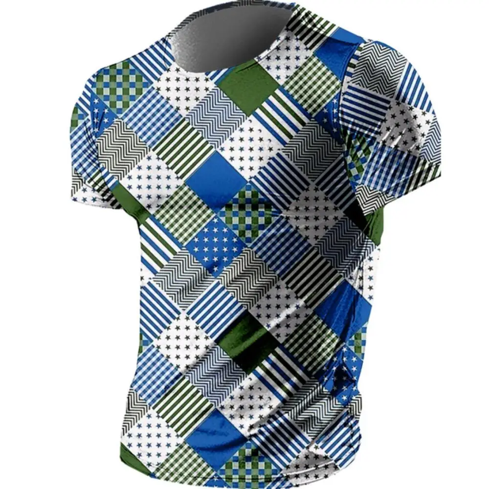 

Men'S T-Shirt Simple Grid Retro T Shirt For Men 2023 Oversized Summer Fashion Short Sleeve High Street Top Tee 2023 Male Clothes