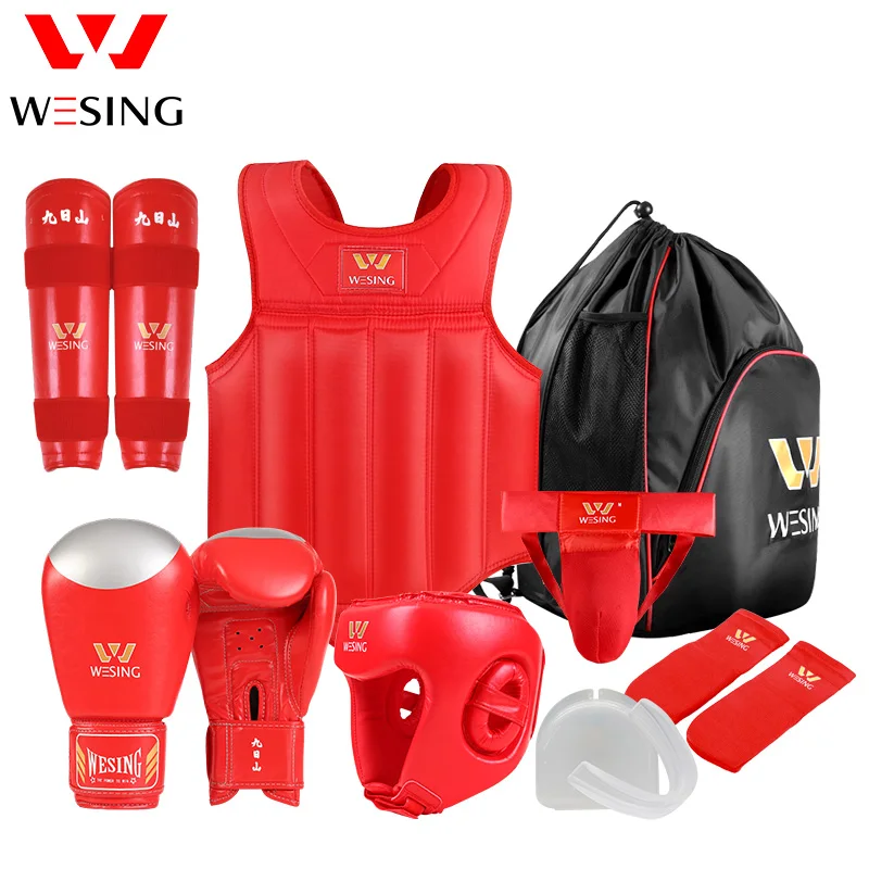 Wesing Martial Arts Equipment Wushu Sanda Protector Gear Sanda Competition Training 8Pcs Sets Free Shipping