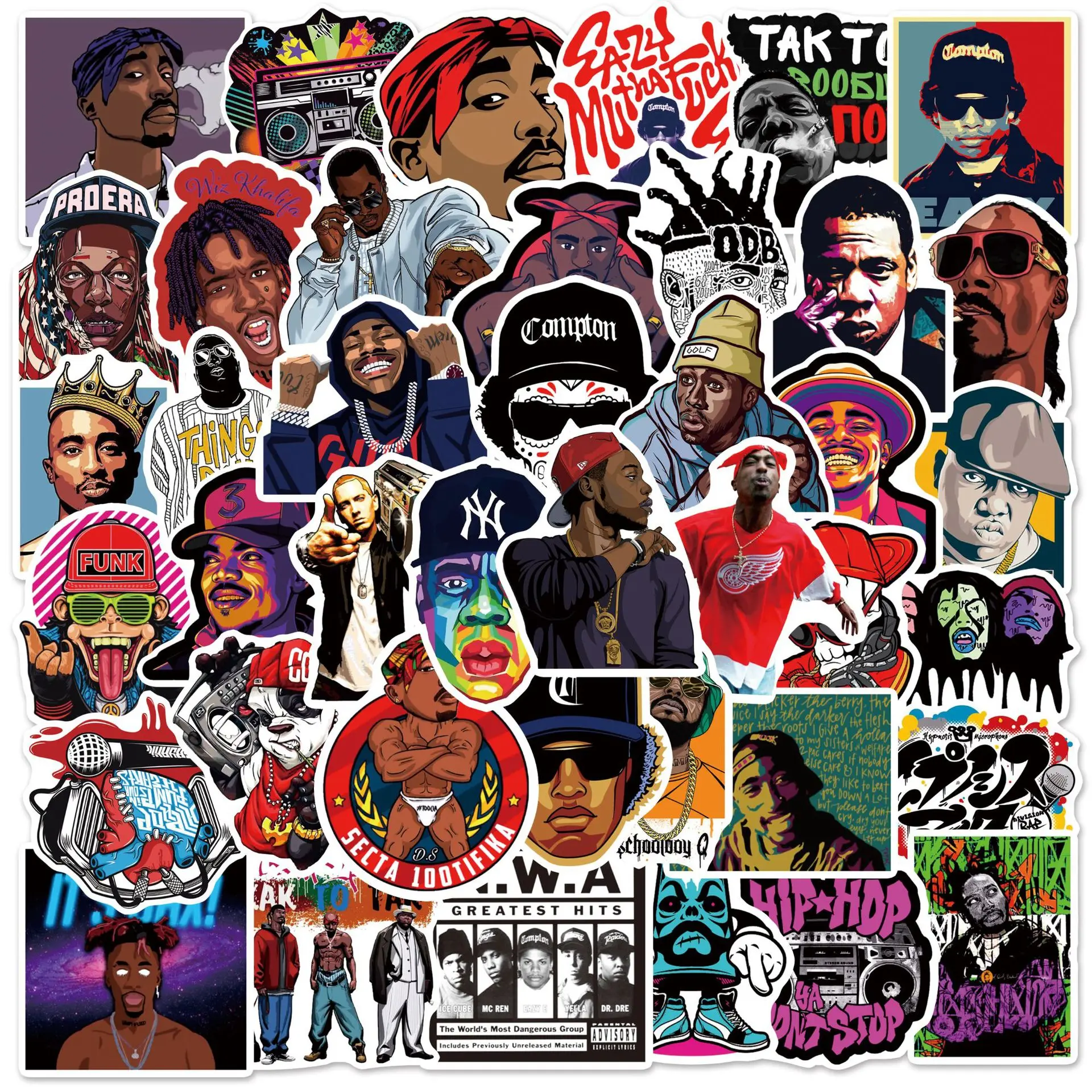 50 Stück Hip-Hop-Rapper-Aufkleber Pop-Sänger Laptop Skateboard Auto Koffer Wasserfeste Aufkleber Coole Graffiti-Sticker