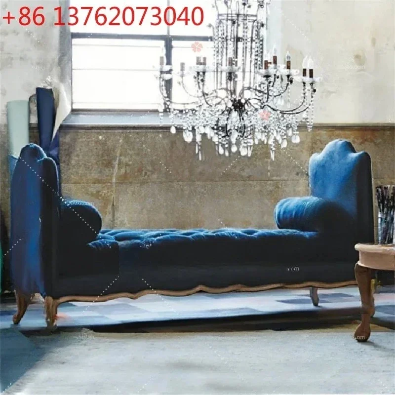Cy56  American solid wood antique and old concubine sofa, European retro fabric concubine chair, French simplicity