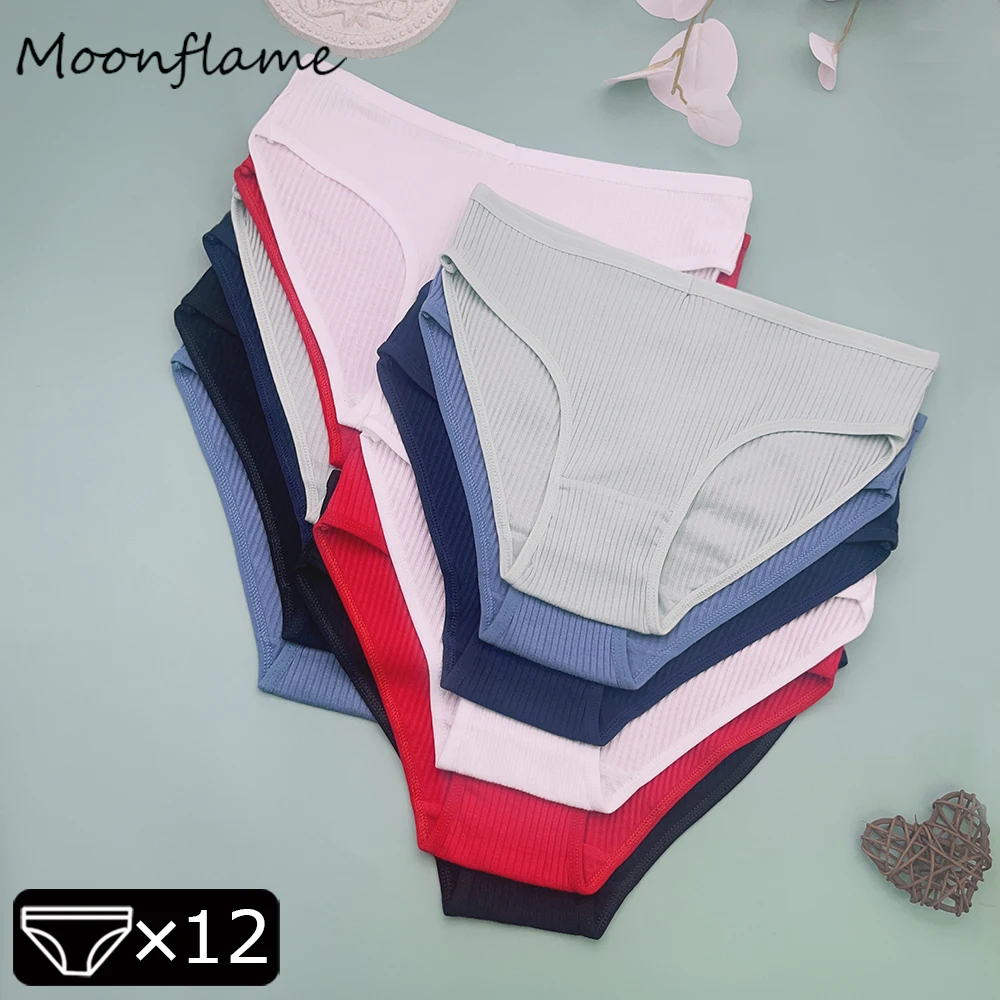 

Moonflame 12PCS Hot Sale Low Rise Sold Color Women Cotton Comfortable Girl Briefs Underpant Female Panties
