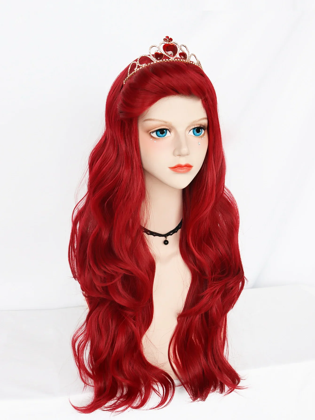 Parrucca cosplay sintetica rossa ondulata lunga Parrucca principessa Ariel per Halloween Gioco di ruolo Costume Natale per donna Parrucca da vestire