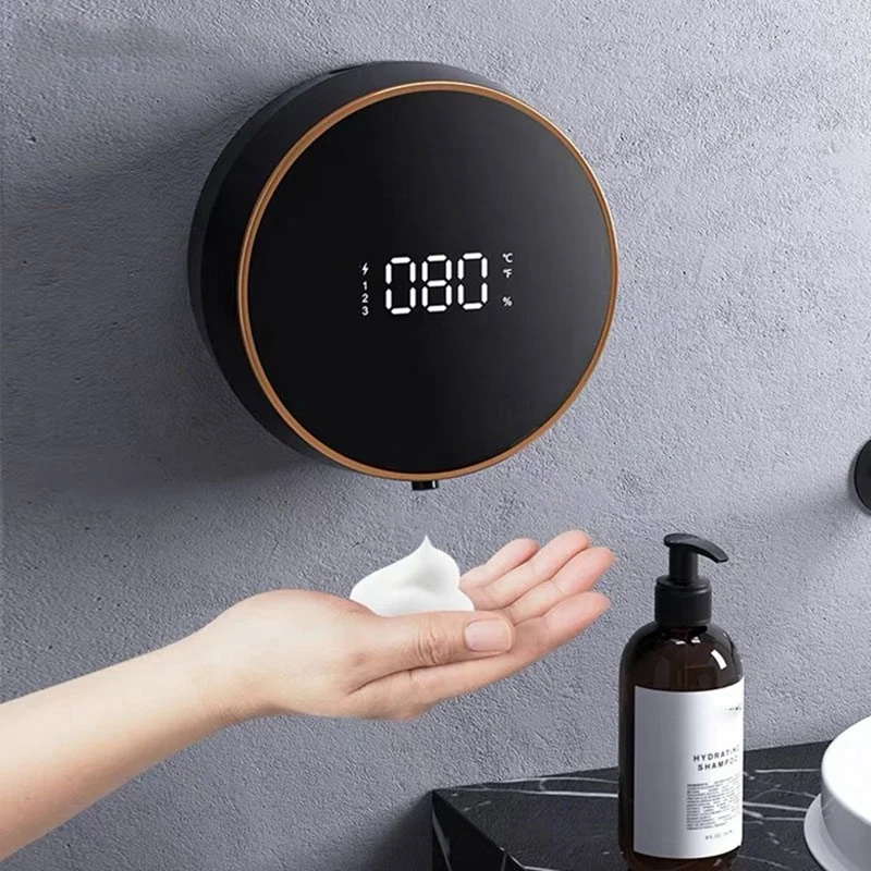 Touchless Sensor Automático Saboneteira, Carregamento Tipo-C, Indução Inteligente, Lavadora de Mão com Temperatura, Preto, Fácil de Usar