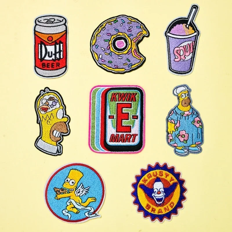 Cartoon TV The Simpsons Ironing Patches for Clothing Embroidered Funny Patch on Clothes Garment Jacket Pant Clothing Accessories