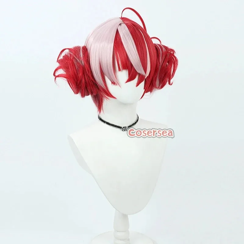 Cosersea Kureiji Ollie شعر مستعار تأثيري مع الكعك الظاهري YouTuber Kureiji Ollie الأحمر مختلط شعر مستعار أبيض الشعر الاصطناعية مقاومة للحرارة